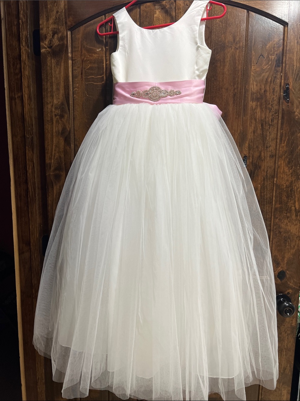 White Tulle Flower Girl Dress with Pink Sash